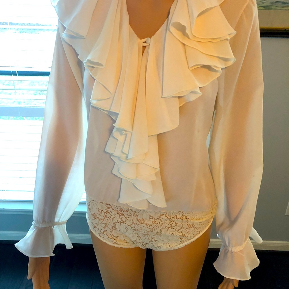 Dramatic Ruffle Leotard Blouse Vintage - image 4
